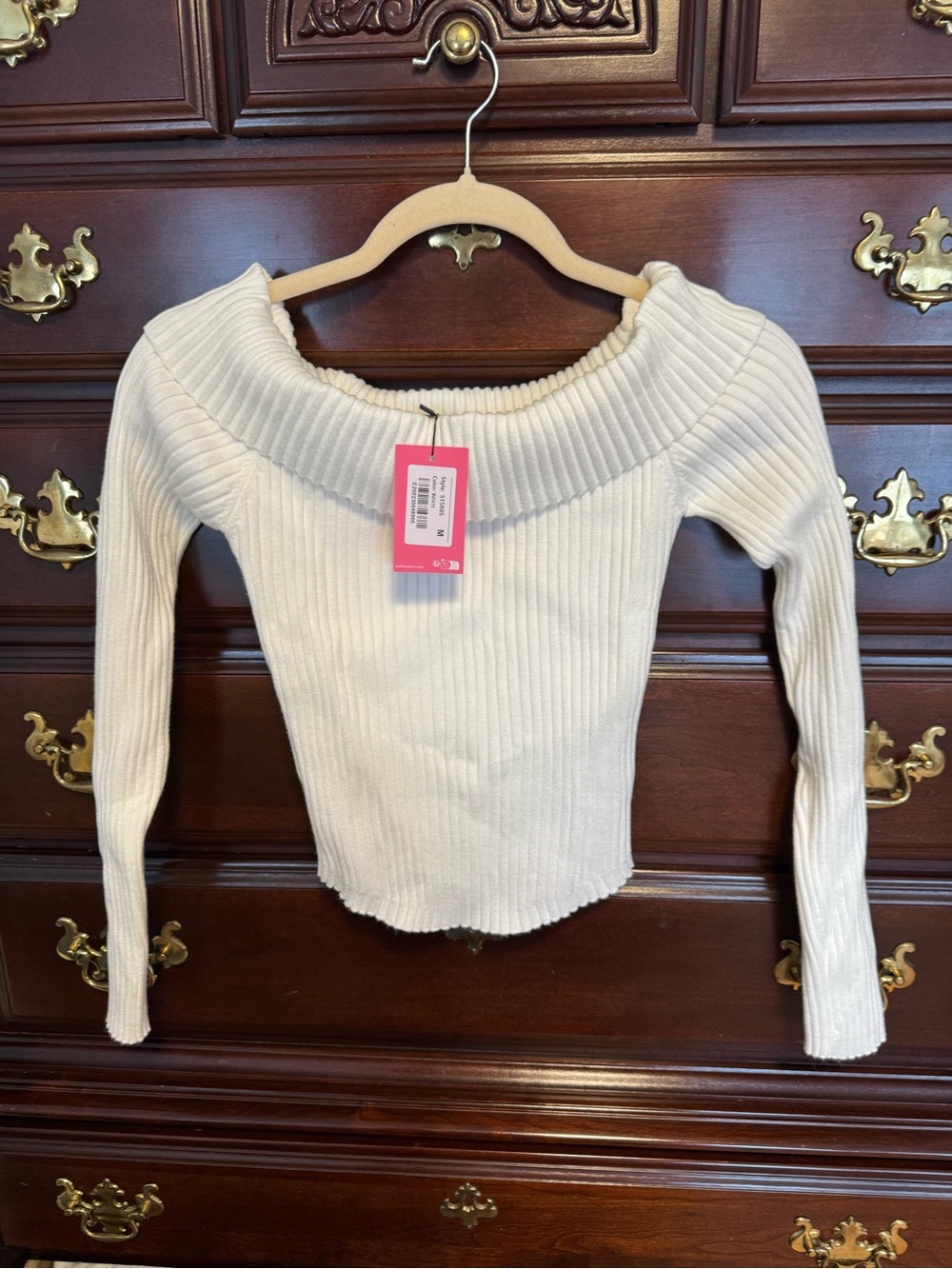 NWT edickted Cream Ribbed Off-the-Shoulder Sweater